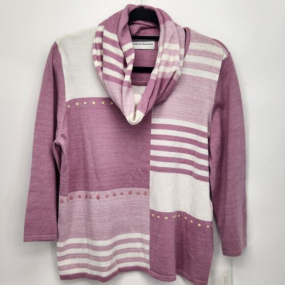NWT Alfred Dunner Lilac & White Sweater w/ Infinity Scarf Women's L - Picture 1 of 11
